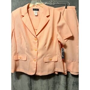 Spago Collection Peach Skirt Suit 22W NWT Plus Size Blazer Ruffle Hem Career